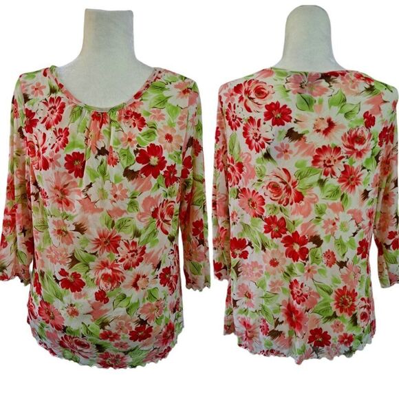 Avenue Women's 3/4 Sleeve Floral Multi Color Mesh Top Blouse 14-16 - Picture 1 of 8